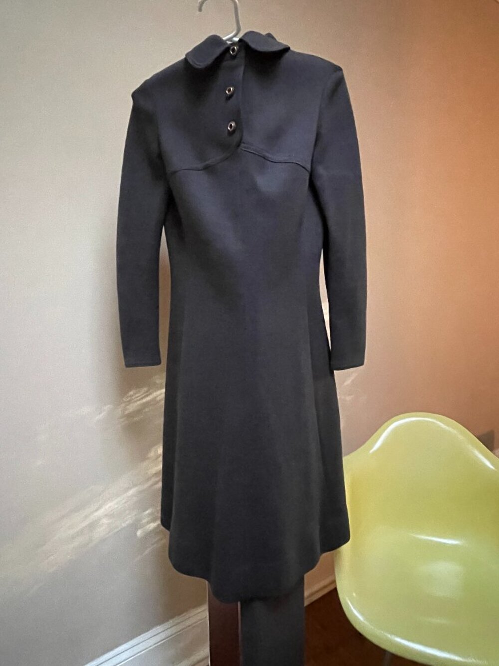 Vintage 1960s 1970s Kimberly 100% Virgin Wool Navy Mod A-Line Midi Dress